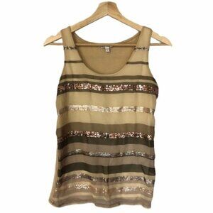 Express Y2K Sequin Striped Brown Tan Tank Top S